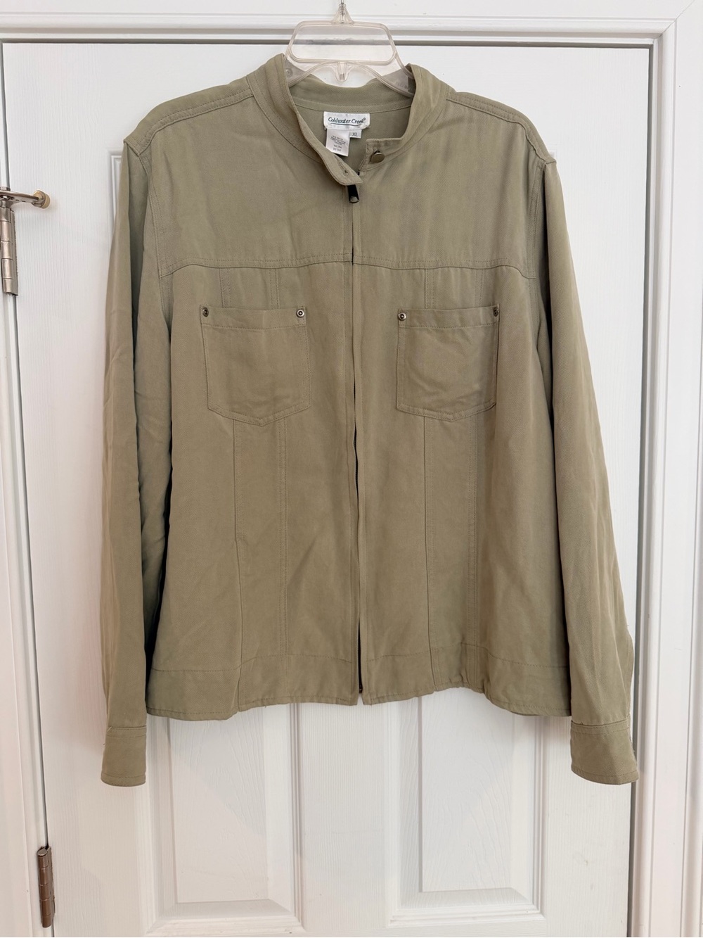 Women's Size XL "Coldwater Creek" Olive Jacket with Stand Collar Full Zipper GUC